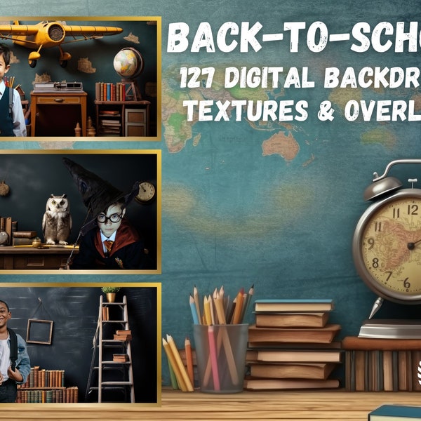 Retour à l'école Toile de fond numérique vintage Graduation Background School Themed Custom Photo Classroom Yellow Bus Black Chalkboard toile de fond HD