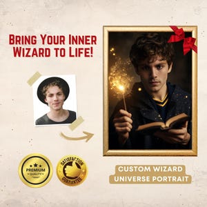 Custom Wizard Portrait from Photo Girl or Boy Custom Magician Kid's Portrait Personalized Wizard Universe Portrait Unique Gift Idea