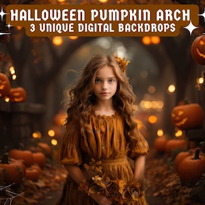 Halloween digital Backdrops Jack o&#39;lantern Arch Pumpkin Aisle Photography Composite Fairy Fall Background Pumpkin Patch Custom Photo Prop