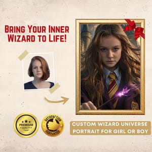 Custom Wizard Portrait from Photo Girl or Boy Custom Magician Kid's Portrait Personalized Wizard Universe Portrait Unique Gift Idea