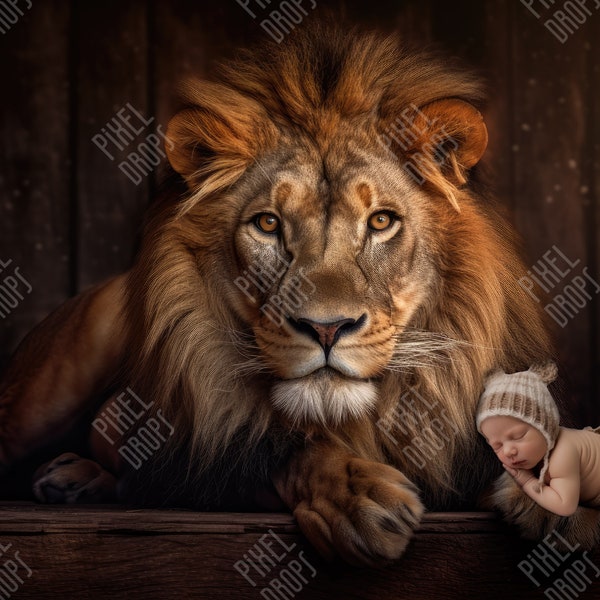 Digital Background of a Lion for Newborn and kids Photography, Digital Prop for Newborn and children, Digital backdrop, Lion King mockup PNG