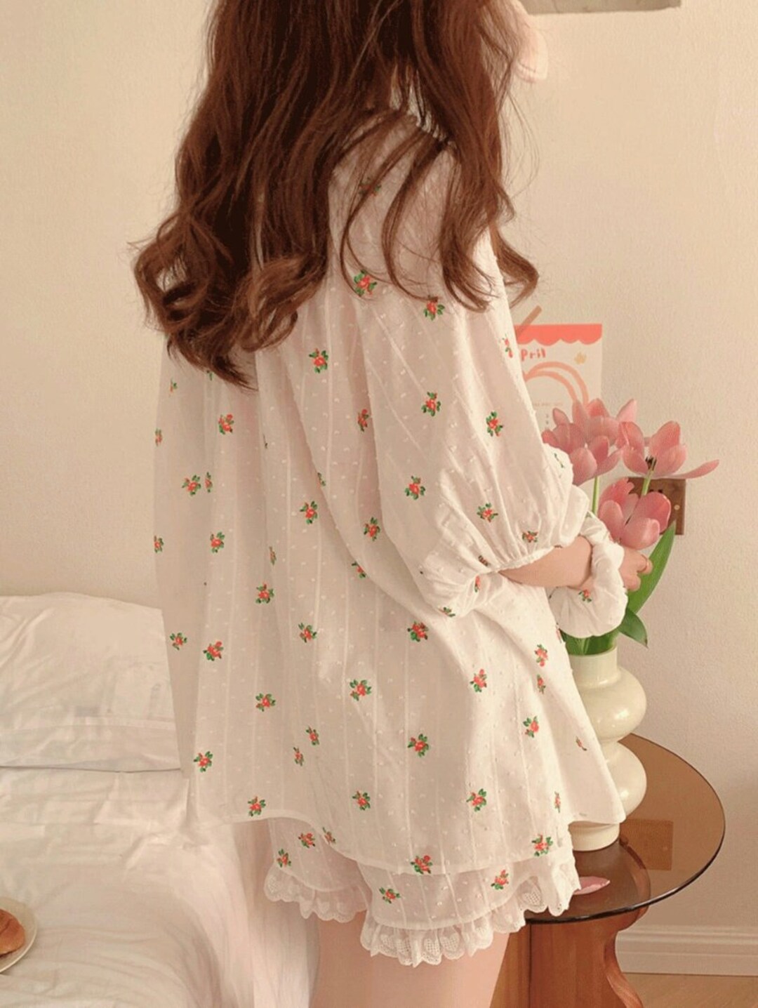 ROSE PJ SET Pajama Shirt Dress,bridal Party Pjs,bachelorette Pajama Top