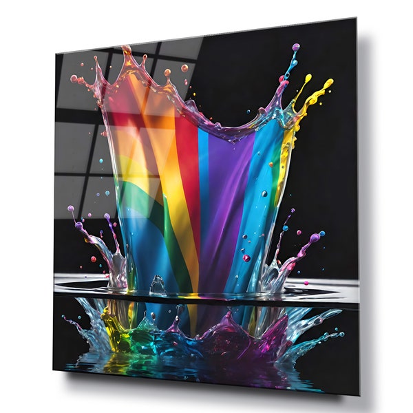 Colour splash/pride  glass wall art, HD digital print on glass poster wall hanging, Eye catching modern wall décor, Canvas alternative
