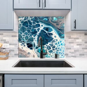 Ocean Abstract Kitchen Glass Splashback – Heat Resistant, Toughened