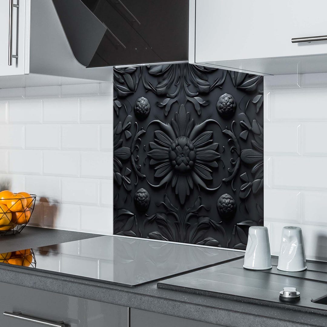 Black Pattern Glass Kitchen Splashback – Heat Resistant Cooker Panel - Etsy