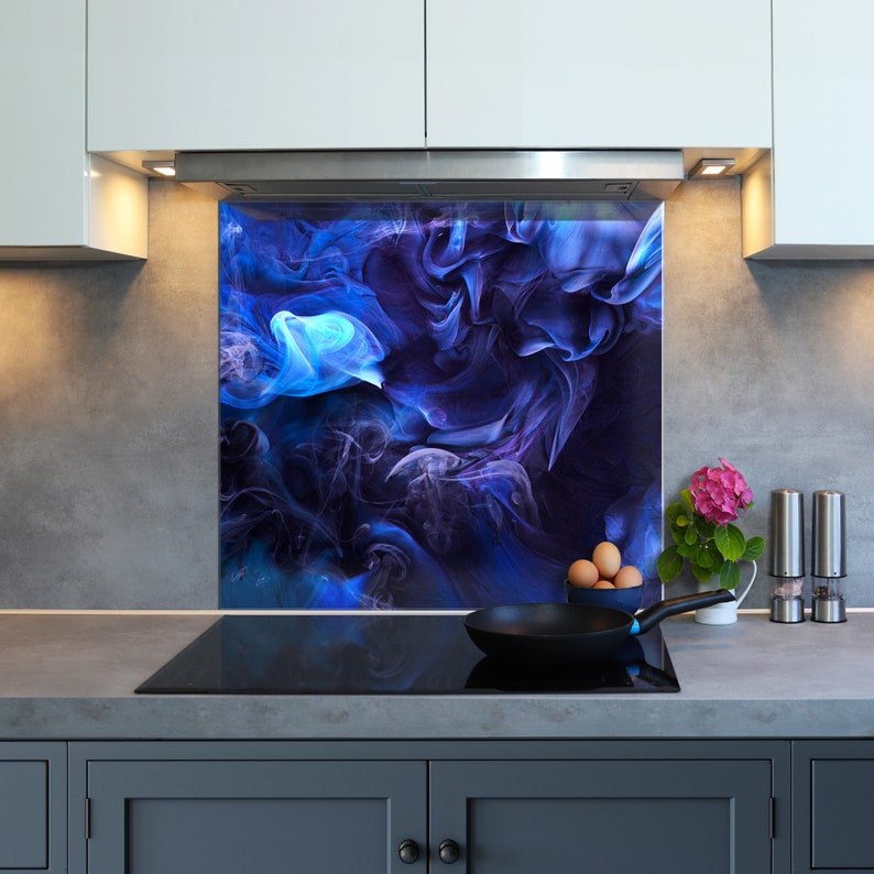 Blue Smoke Glass Kitchen Splashback - Heat Resistant, Cooker Panel - Etsy