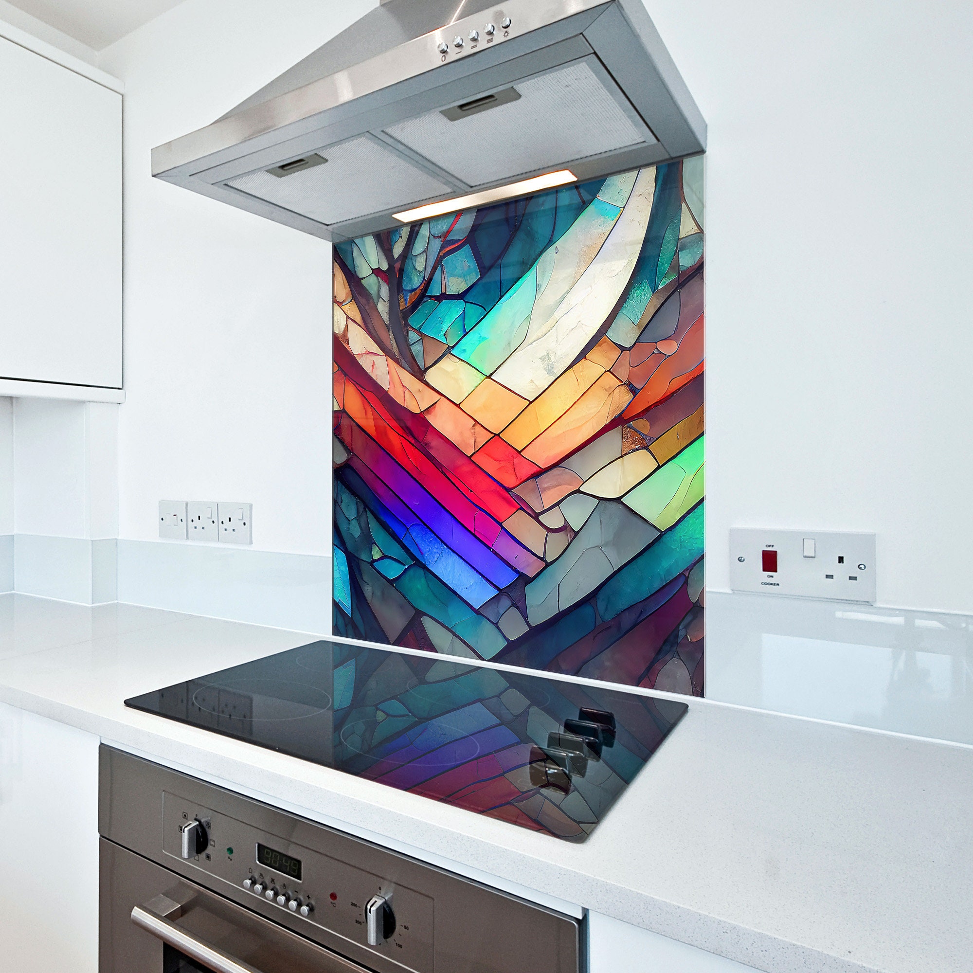 Stained glass kitchen glass splashback - Heat resistant 6mm toughened glass printed backsplash - Kitchen glass tile cooker panel
