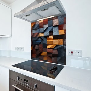 Abstract 3D Blocks Kitchen Glass Splashback Heat Resistant 6mm ...
