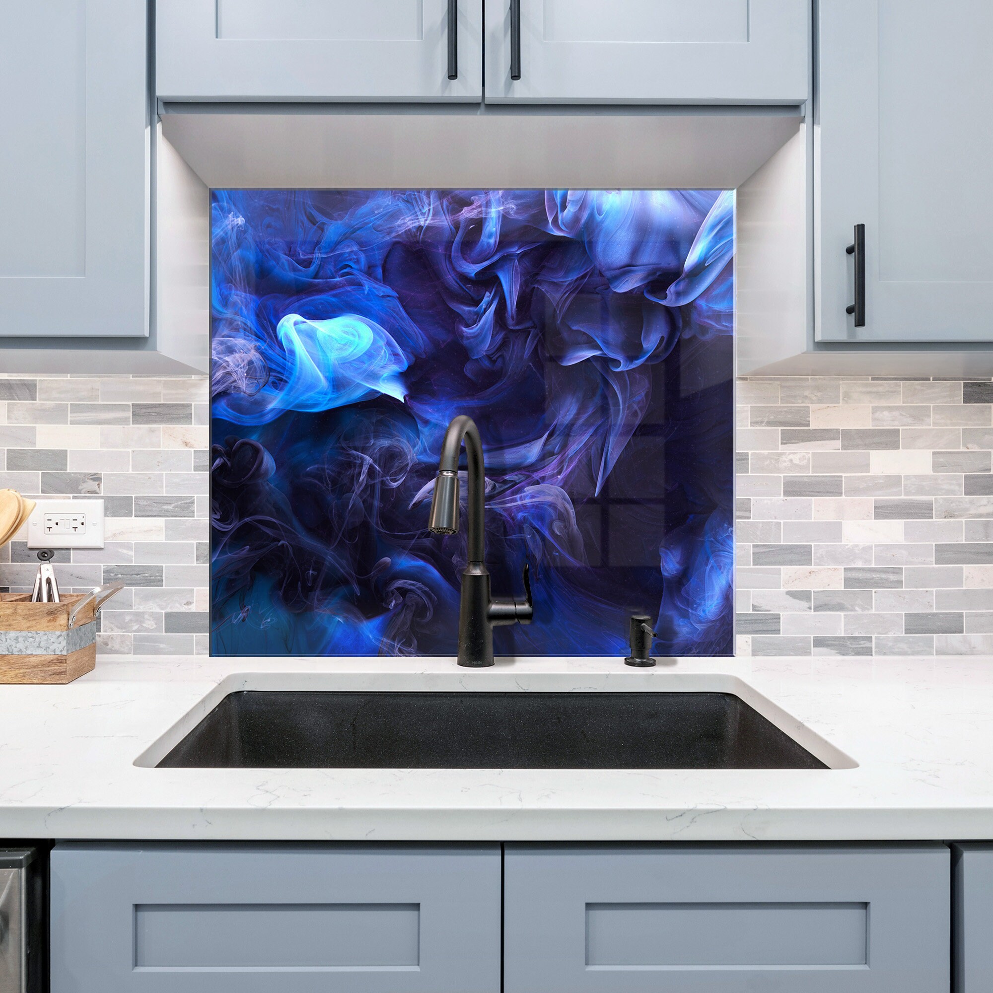Blue Smoke Glass Kitchen Splashback - Heat Resistant, Cooker Panel - Etsy