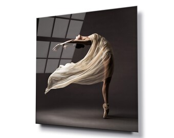 Ballerina dancing glass wall art, HD digital print on glass poster wall hanging, Eye catching modern wall décor, Canvas alternative