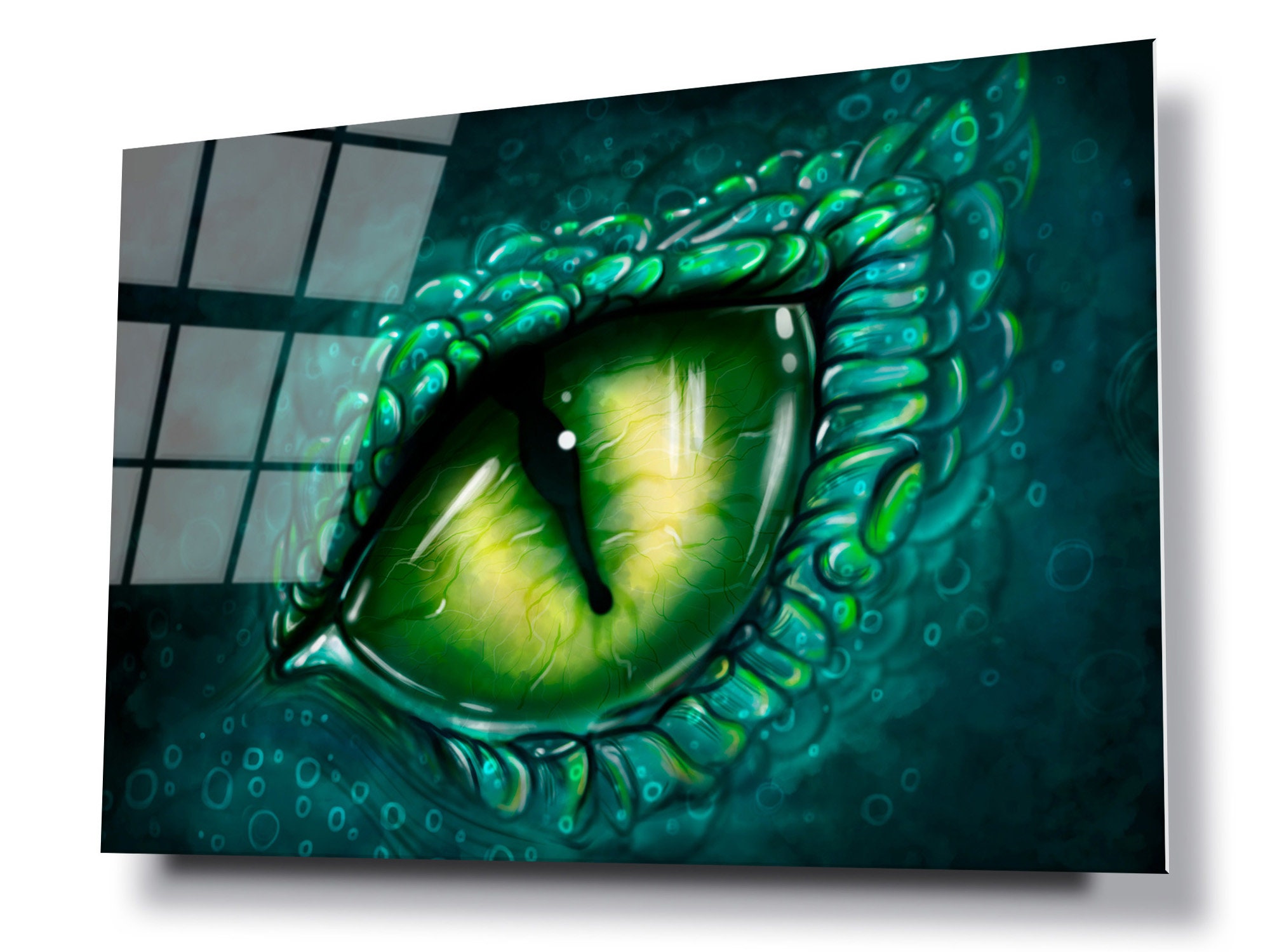 Green Dragon Eye Glass Wall Art, Modern Home Decor - Etsy