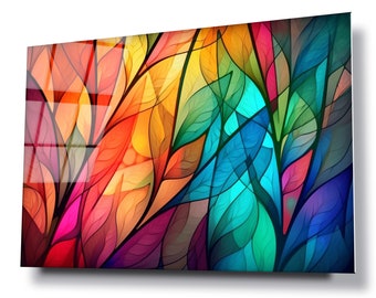 Beautiful stained glass effect wall art, HD digital print on glass poster wall hanging, Eye catching modern wall décor, Canvas alternative