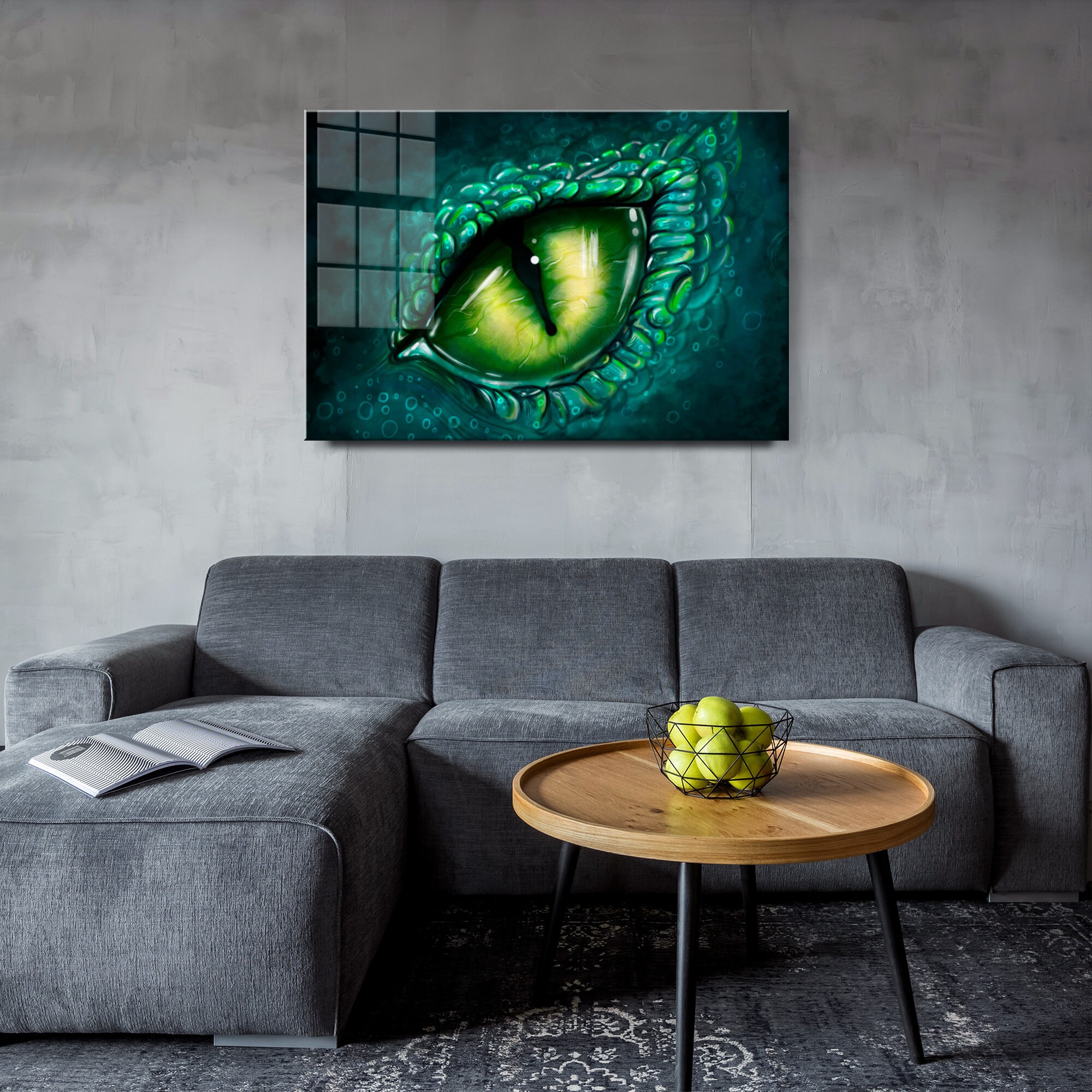 Green Dragon Eye Glass Wall Art, Modern Home Decor - Etsy