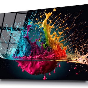 Colorful Paint Splash Glass Wall Art, Modern Home Decor