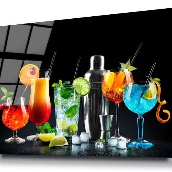 Cocktails glass wall art, HD digital print on glass poster wall hanging, Eye catching modern wall décor, Canvas alternative