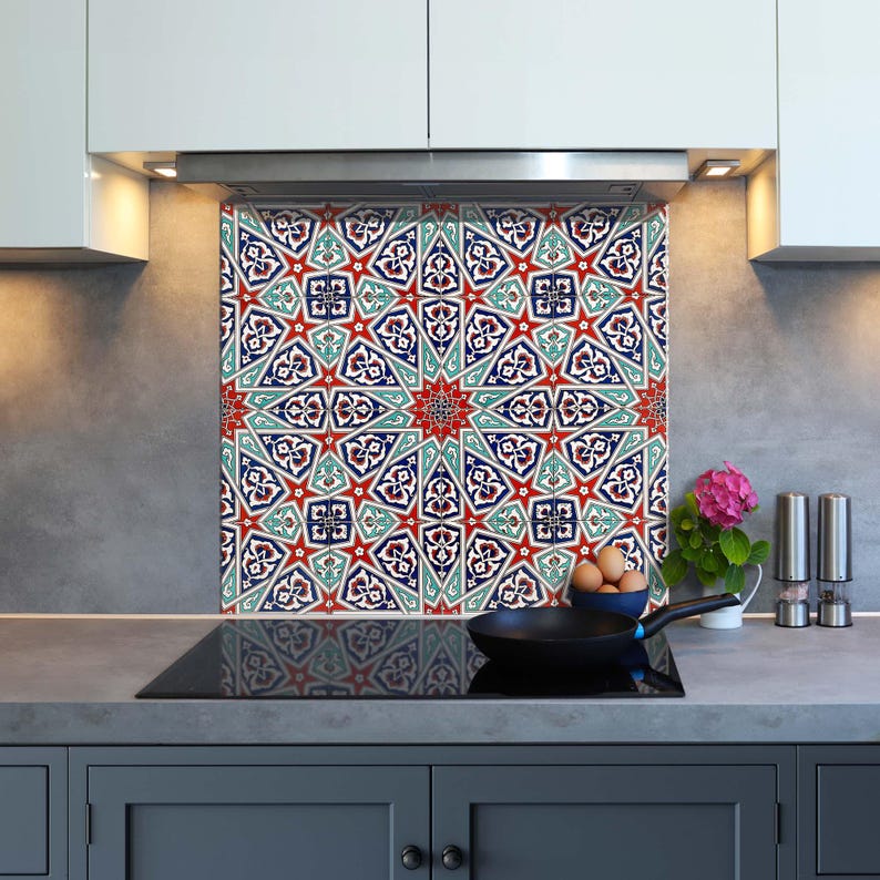 Mosaic Pattern Glass Kitchen Splashback – Heat Resistant Cooker Panel ...