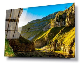 Gordale Scar Yorkshire Dales glass wall art, HD digital print on glass poster wall hanging, Eye catching  wall décor, Canvas alternative