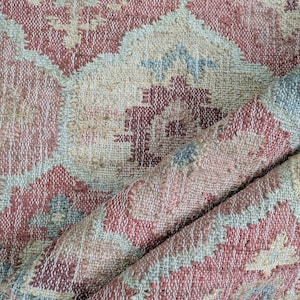 Handwoven Jute Rug: Pink Trellis Pattern, Eclectic Boho Floor Mat