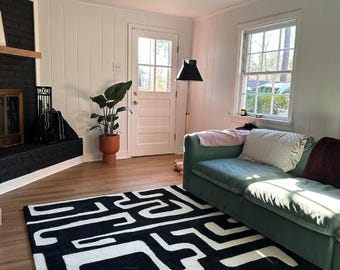 Hand Tufted Wool Rug 8x10: Modern Maze Pattern Area Rug