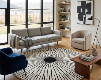 Hand-Tufted Round Wool Rug: Unique Designer Rug