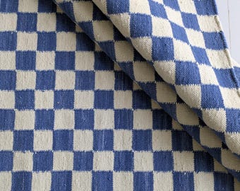 Blue Checkered Flatweave Rug, Area Rug, Scandinavian Style