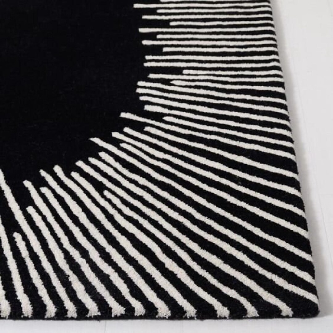 Hand Tufted Black & White Wool Rug: Abstract Design, 8x10 Area Rug - Etsy