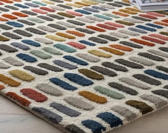 Hand Tufted Wool Area Rug: Multicolored Modern Design, 9x12