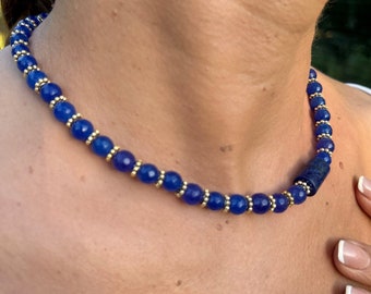 Handmade Jade Necklace | Lapis Lazuli Necklace | Beaded Gemstone Necklace | Stone Jewelry