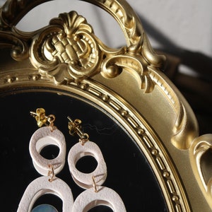 Whimsical Blue Beaded Gem White Polymer Clay Dangle Drop Statement Earrings