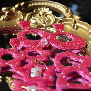 Barbie INSPIRED Hot Pink Glittery Doll Cute Handmade Lightweight Hypoallergenic Earrings For Barbie Fans