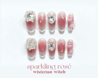 Sparkling Rosé Pink Reusable Press On Nails (10pcs) / Pink Fancy Nails / Pilates Princess / Coquette / Ballerinacore / 3D Nails