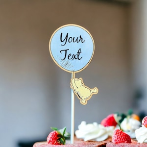 Aangepaste Pooh-taarttopper van 6 inch in blauwe of roze ballon met stok van 6 inch, verjaardagen, jubileum, babyshower, eerste verjaardag, Pooh-taarttopper