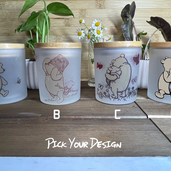 Classic Pooh Frosted Glass Candle Holder with Engraved Lid: Baby Shower Decor