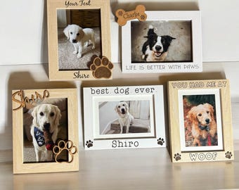 Personalized Dog Photo Frame: 3D Bone Design, Engraved, 5x7 or 4x6