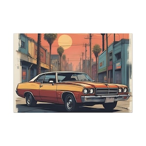 Vintage Car Canvas Art: Sunset Photography, Retro Wall Decor