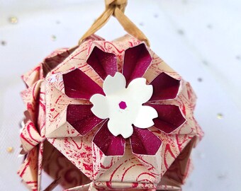 Boho-Vibe Origami Ornament | OOAK Hand-Painted | Chrysanthemum Kusudama | Gift Boxed