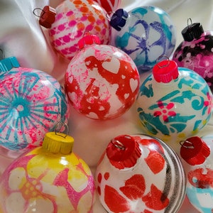 COLORFUL FUNKY Ornaments with S-Hook—Hand Painted Glass—OOAK Abstract