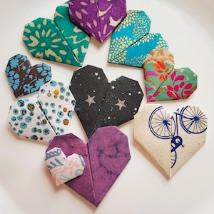 Cool Colors—Origami Hearts—Heat-Pressed Paper Embellishments—Beautiful Hand-Crafted Papers—Set of 10
