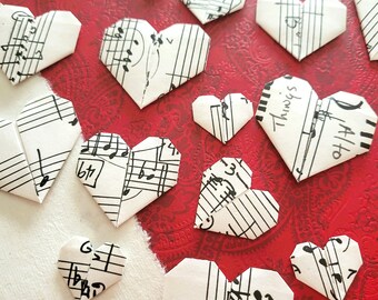 VINTAGE Origami Hearts—Heat-Pressed Paper Embellishments—Set of 10