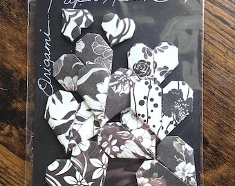 Monochrome Origami Hearts | Heat-Pressed | Set of 10