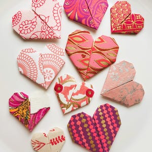 Warm Colors—Origami Hearts—Heat-Pressed Paper Embellishments—Beautiful Hand-Crafted Papers—Set of 10
