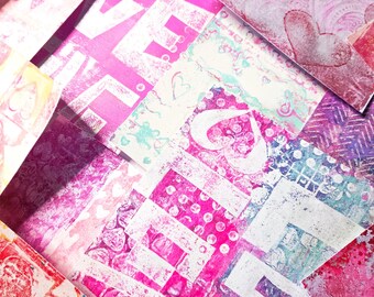 Love and Hearts Art Collage Papers | Shimmery Hand-Painted | OOAK Packs | 5 x 6.5"