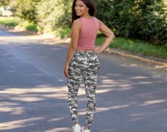 Leggings camouflage gris casual pantalon de yoga militaire Leggings camouflage pour filles cadeau pour elle cadeau pour maman pantalon de yoga sport cadeau pour petite amie