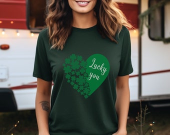 St Patrick's Day Four Leaf Clovers Heart Design Cute Shamrock Tshirt Heart Shamrock Shirt Love Clover T-Shirt Lucky Heart Gift