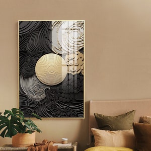 Arte de pared neutro, negro, blanco y dorado, impresiones de pared modernas, arte de pared negro para dormitorio, decoración de pared dorada grande, impresiones de arte abstracto dorado