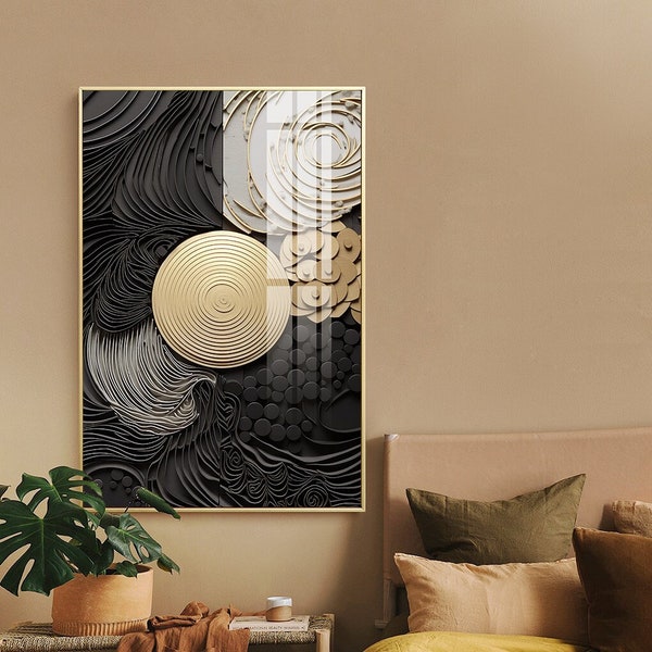 Neutral Wall Art, Black, White & Gold, Modern Wall Prints, Black Bedroom Wall Art, Large Gold Wall Decor, Gold Abstract Art Prints