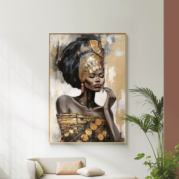 African woman art , gold and white poster ,Extra large wall art ,Digital wall art , Printable wall art , Download digital art