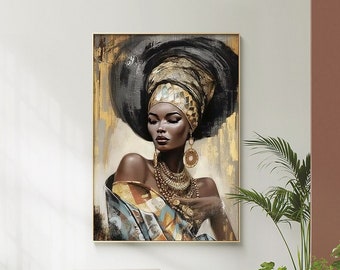 African woman art , gold and white poster ,Extra large wall art ,Digital wall art , Printable wall art , Download digital art