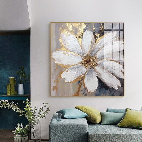 Witte en gouden bloem luxe kunst afdrukbaar, downloaden, luxe gouden bloem kunst aan de muur prints, slaapkamer witte bloem wand decor afdrukbare kunst