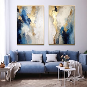 Navy Blau & Gold Abstrakte Wand Kunst Prints, 2er Set (Digitaler Download)